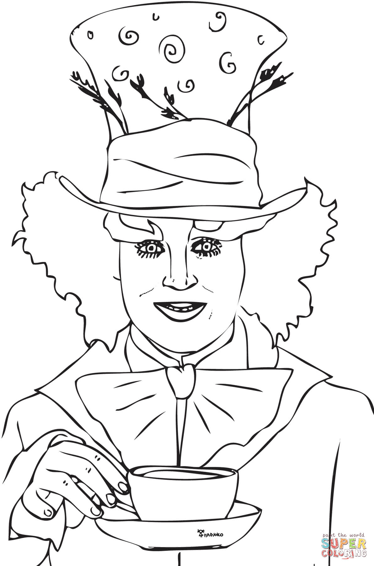 Mad hatter tea party coloring page free printable coloring pages