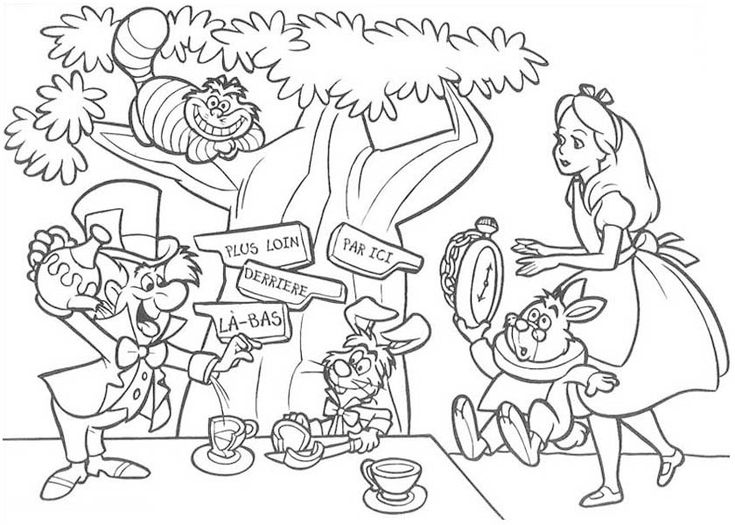 Mad hatter having tea party coloring page color luna coloring pages mad hatter tea party alice and wonderland quotes