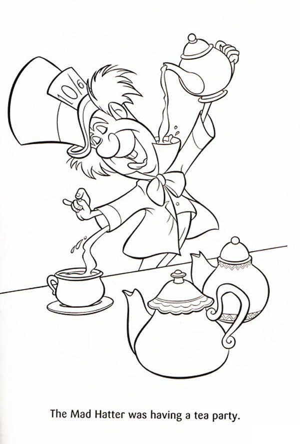 The mad hatter was having a tea party coloring page alice in wonderland drawings alice in wonderland tea party disney coloring pages