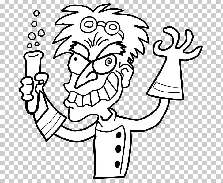 Mad scientist black and white science png clipart art black cartoon color coloring book free png