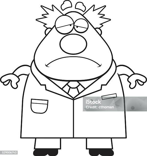 Sad cartoon mad scientist stock illustration