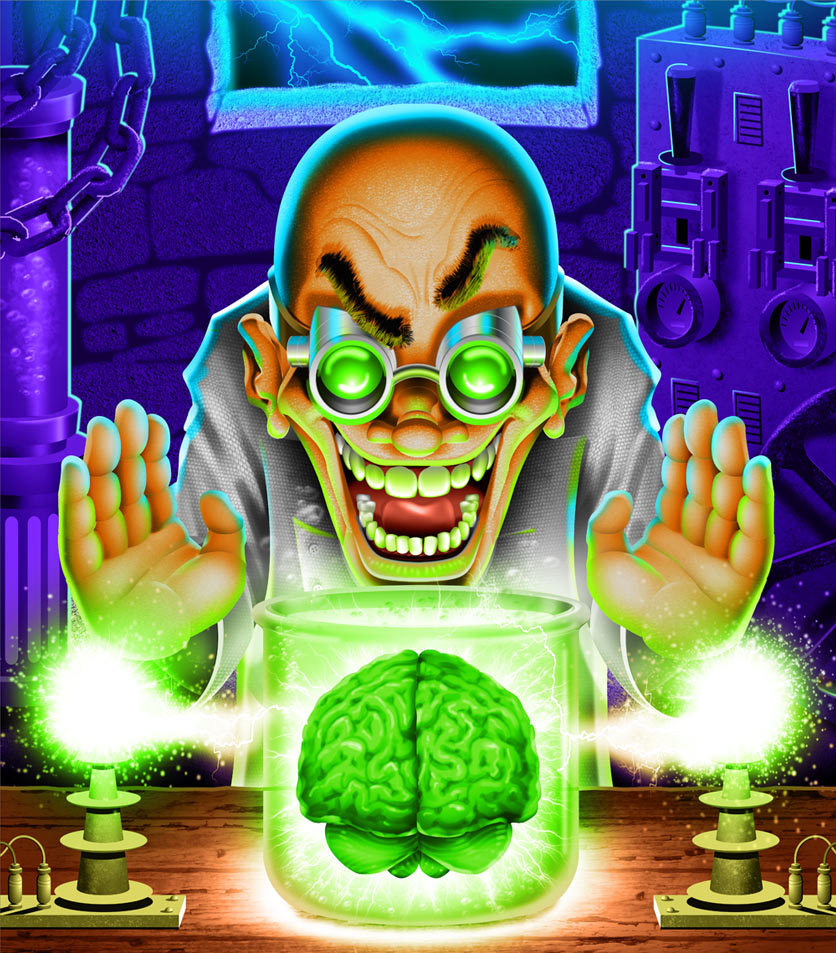 Mad scientist with brain
