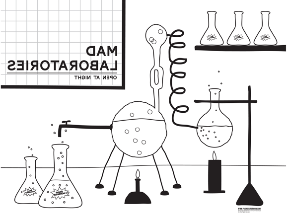 Mad scientist laboratory coloring page