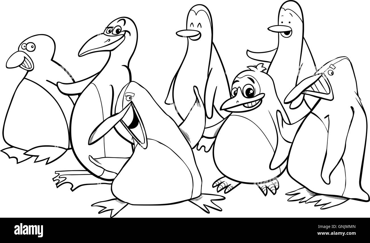 Penguins group coloring book stock vector image art