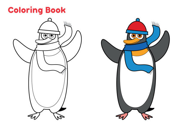 Cute penguin coloring book stock illustration