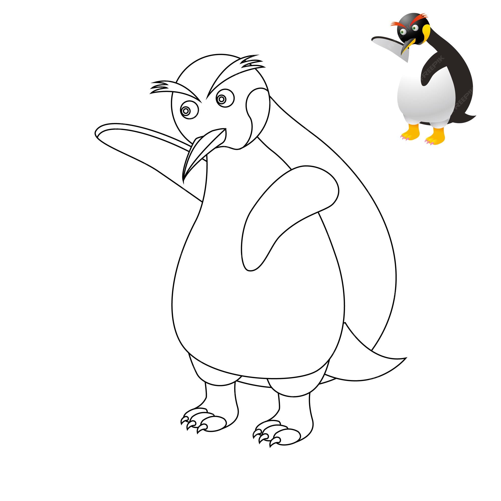 Premium vector cute penguin drawn with black lines