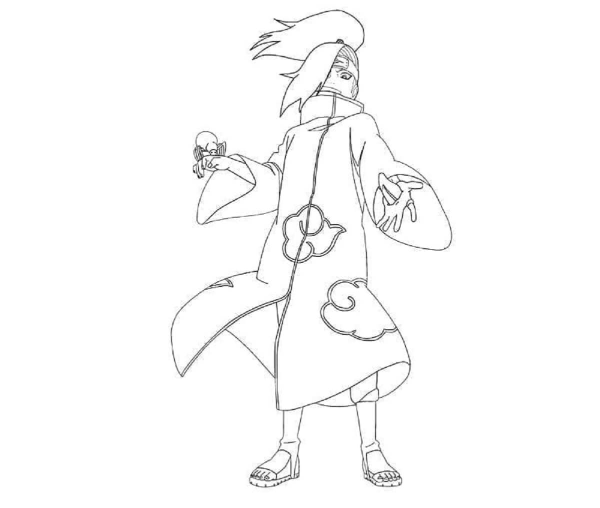 Deidara holding spider coloring page