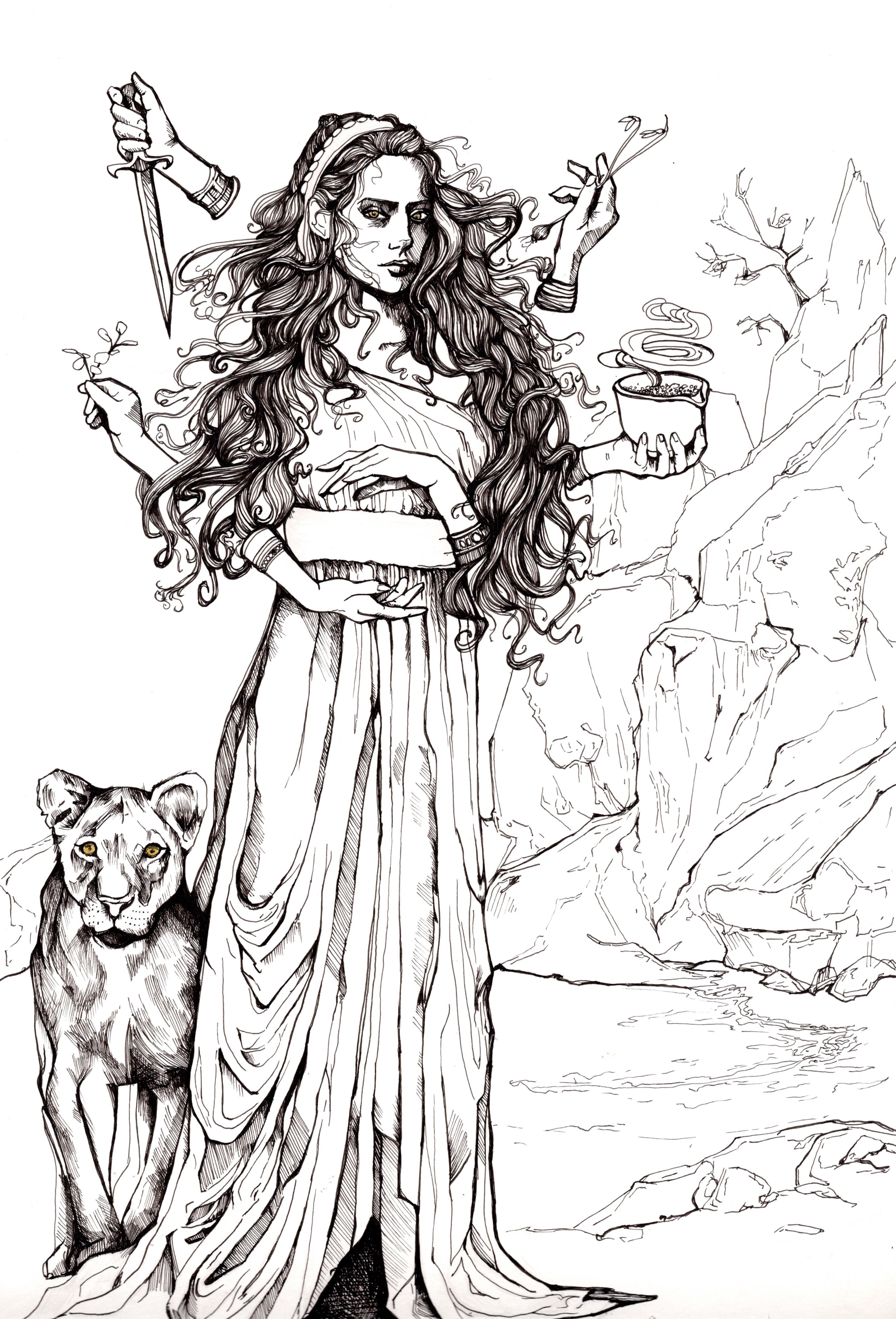 Had to do a circe illustration after plowing through the madeline miller book i thought a drawing of the bad ass goddess of sorcery would be appreciated here ð rwitchesvspatriarchy