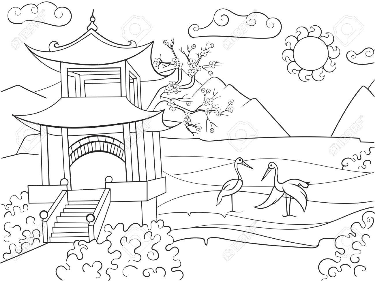 Nature of japan coloring book for children cartoon vector illustration royalty free svg cliparts vectors and stock illustration image