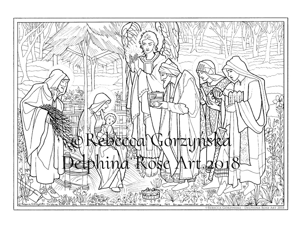 Adoration of the magi â catholic coloring page â delphina rose art