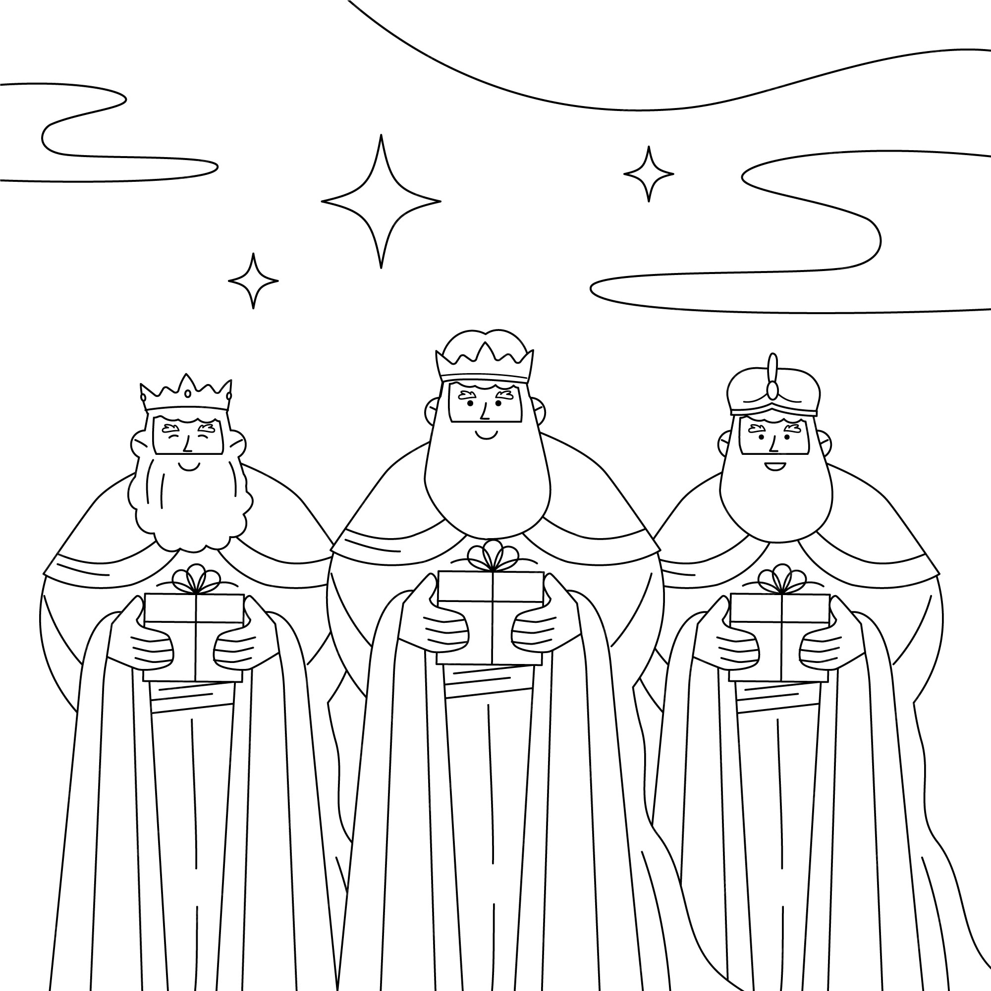 Free vector flat coloring page illustration for reyes magos