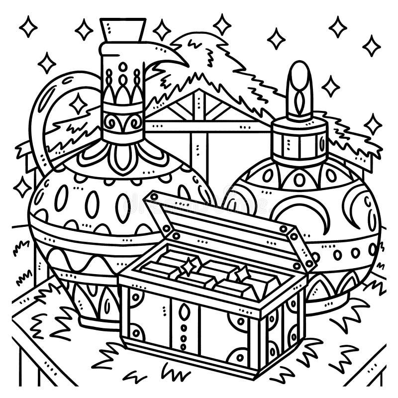 Christian gifts of the magi coloring page for kids stock vector