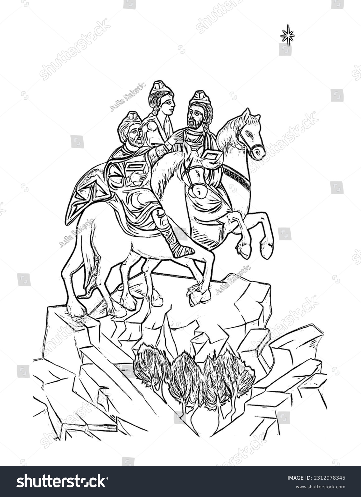 Adoration magi three kings coloring page stock illustration