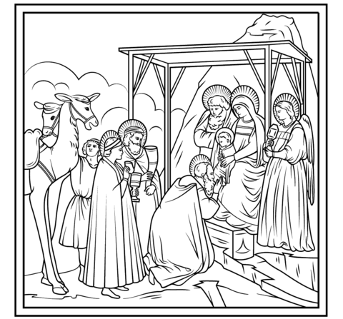 Adoration of the magi by giotto coloring page free printable coloring pages