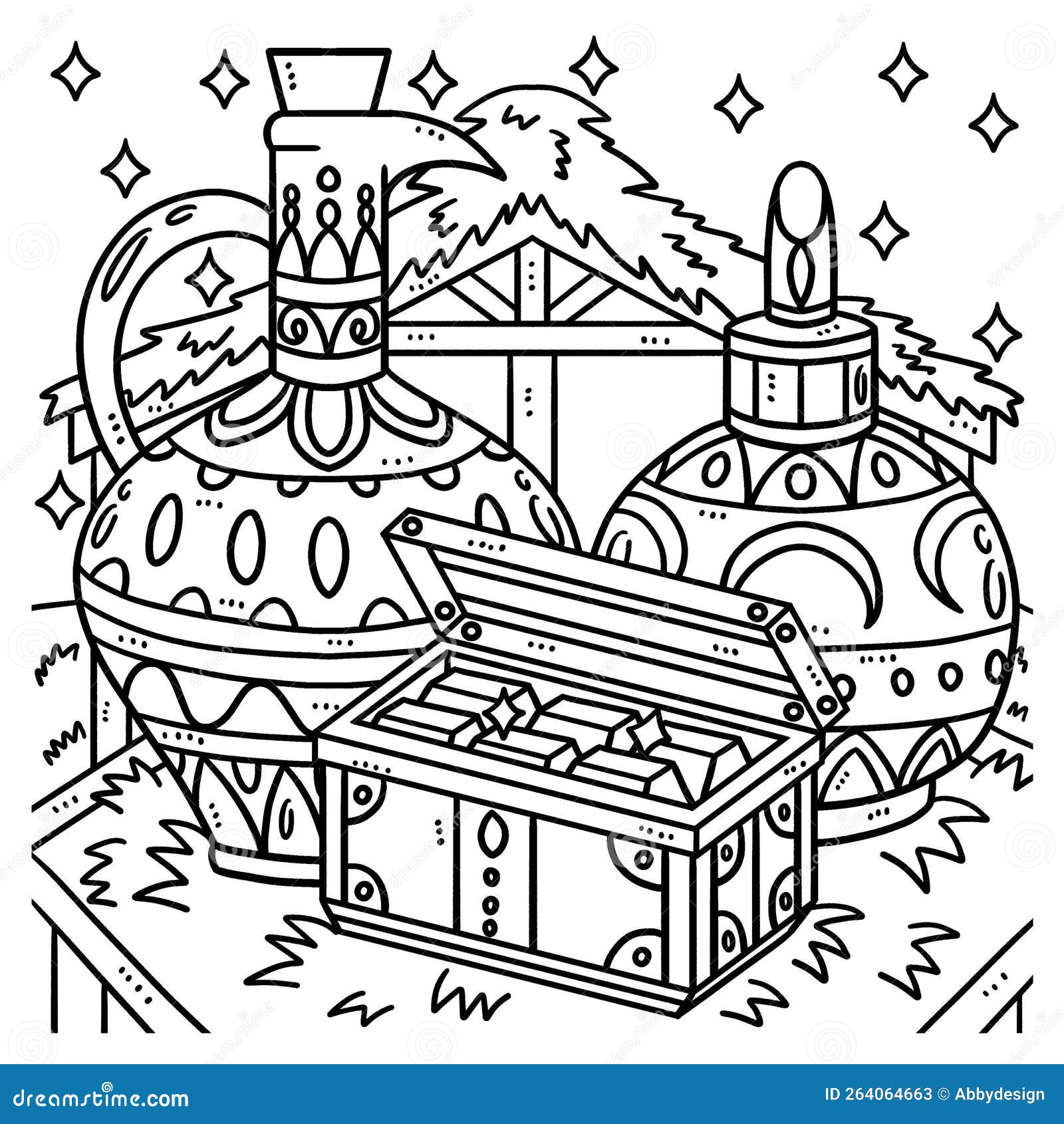 Christian gifts of the magi coloring page for kids stock vector