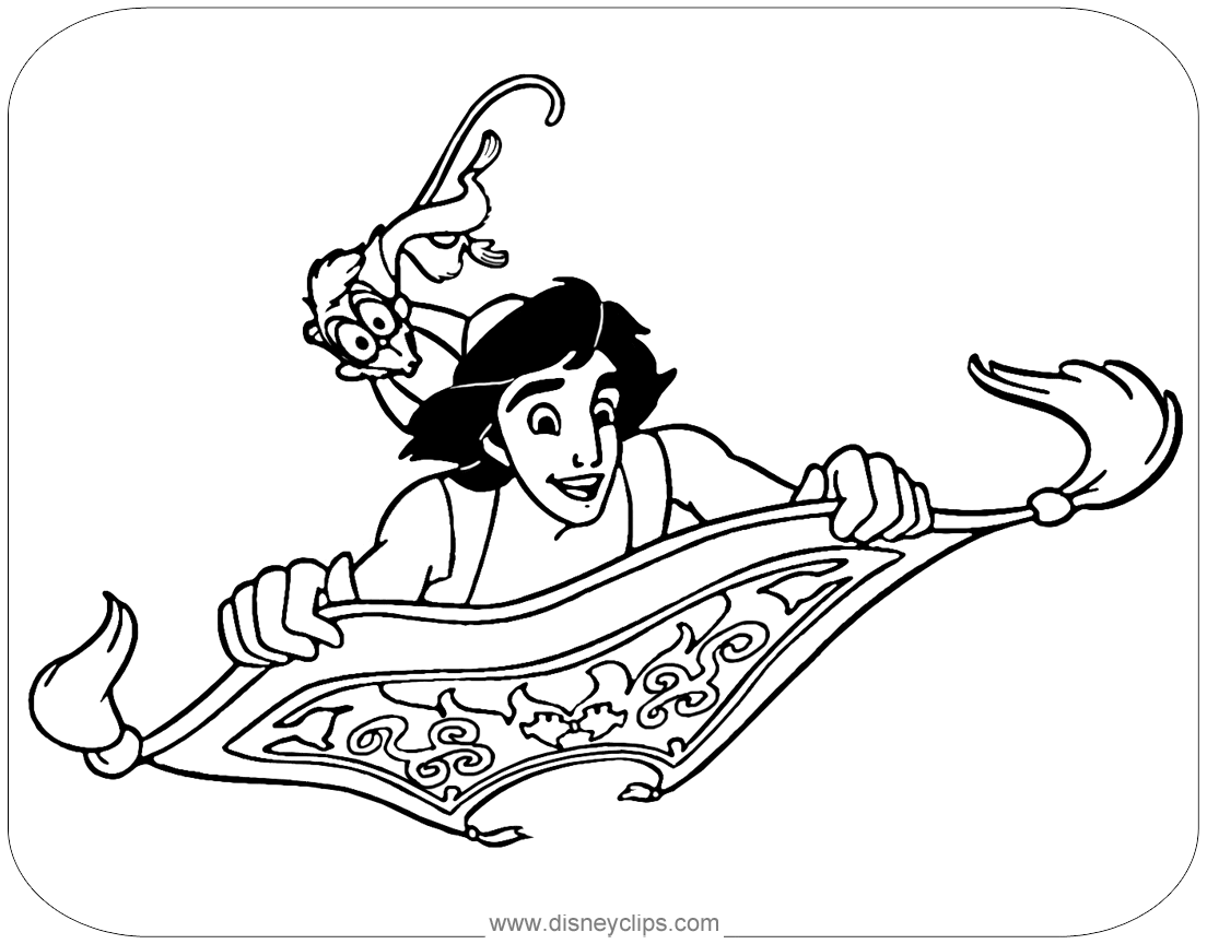 Aladdin and abu on flying carpet coloring page coloring pages aladdin disney coloring pages