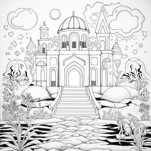 Premium ai image black and white coloring picture of a magic carpet