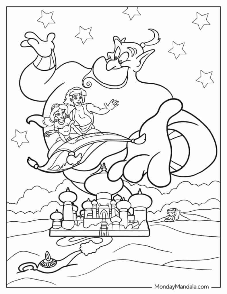 Aladdin jasmine coloring pages free pdf printables
