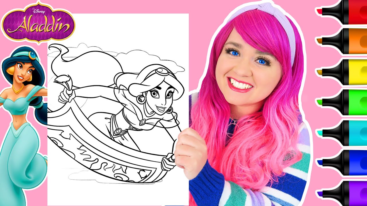Coloring princess jasine agic carpet ride disney aladdin coloring page ohuhu paint arkers