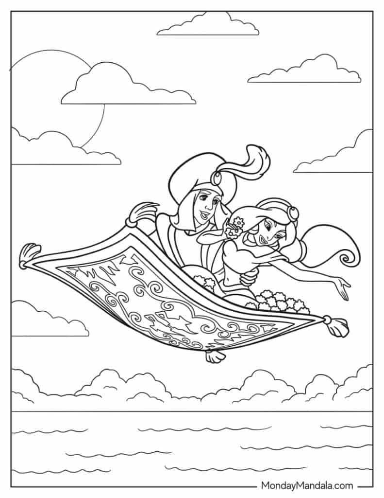 Aladdin jasmine coloring pages free pdf printables