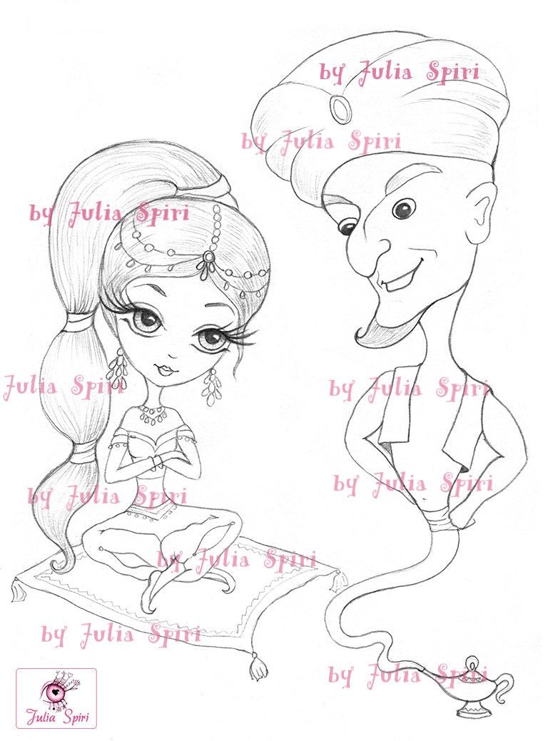 Coloring page nights princess jasmine on flying carpet genie â the art of julia spiri