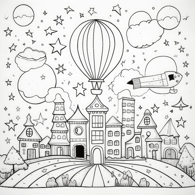 Premium ai image black and white coloring picture of a flying magic carpet