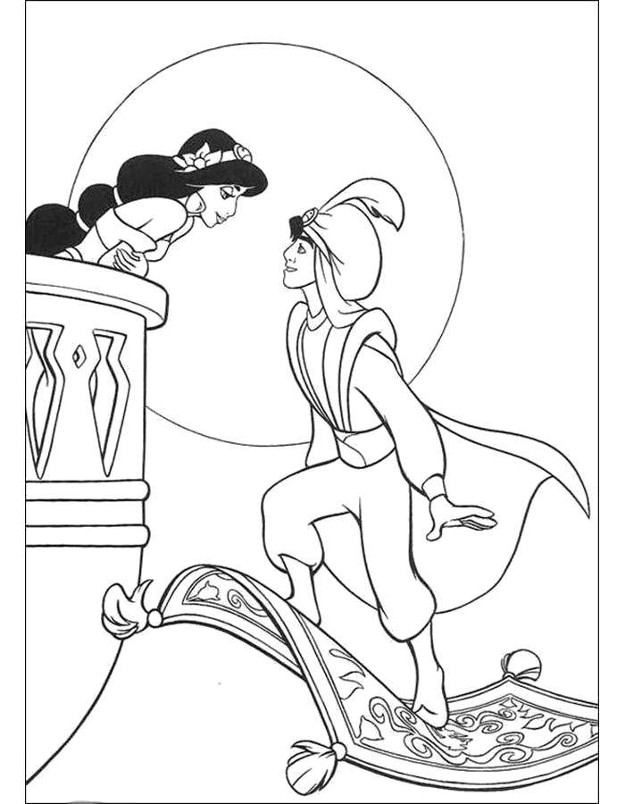Online coloring pages coloring page aladdin flew to jasmine on the magic carpet aladdin download print coloring page