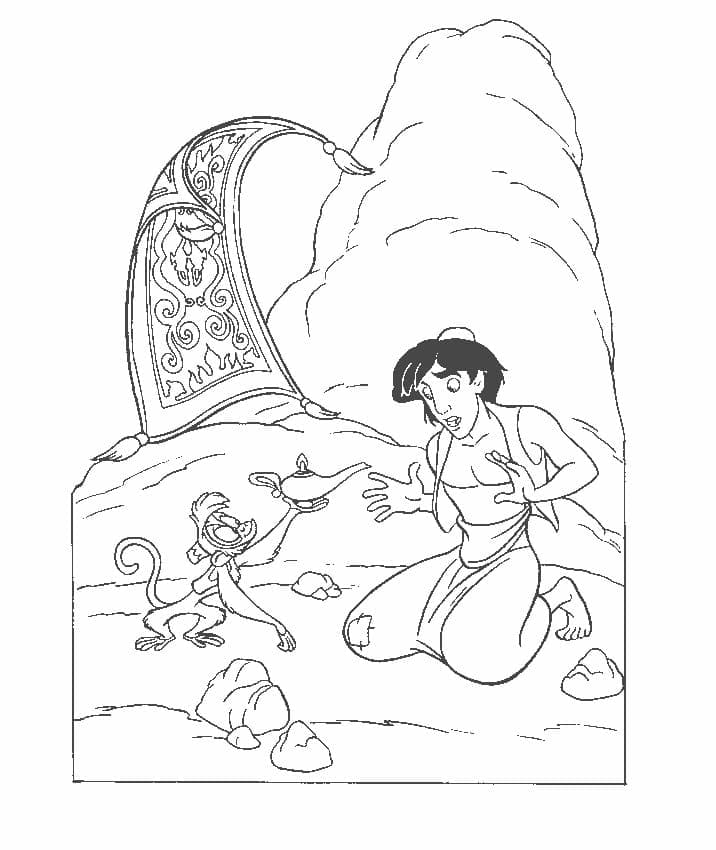 Aladdin carpet and abu coloring page