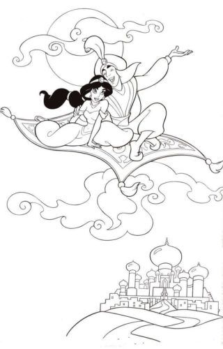 Aladdin and jasmine on magic carpet coloring page princess coloring pages disney coloring pages disney princess coloring pages