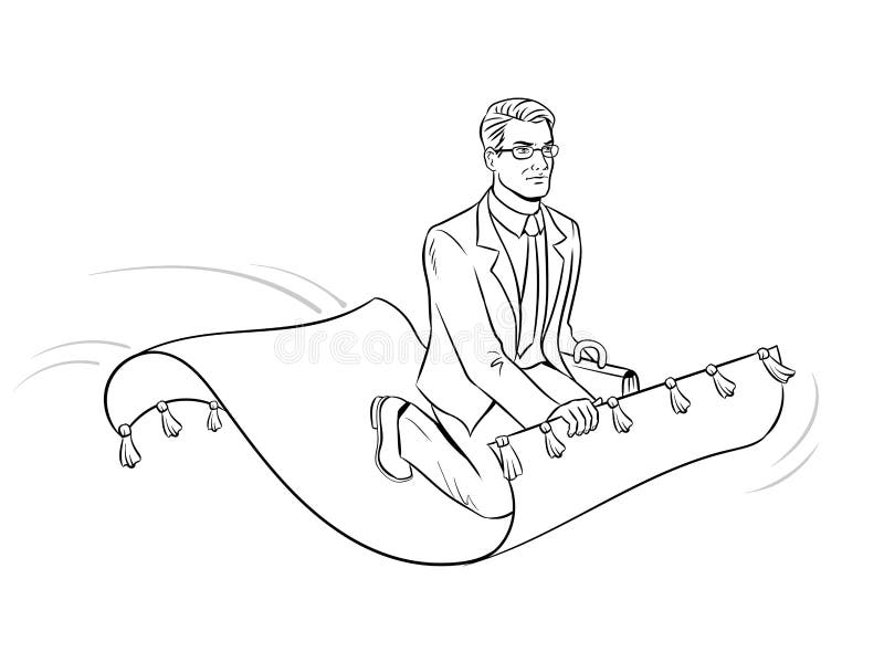 Businessman on magic carpet coloring vector stock vector