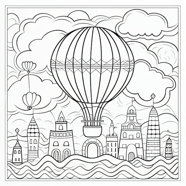 Premium ai image black and white coloring picture of a flying magic carpet