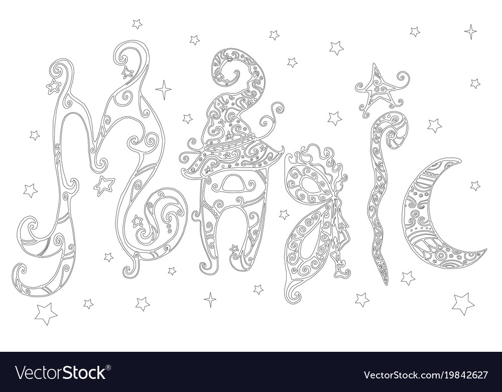 Word magic coloring page for children and adults vector image