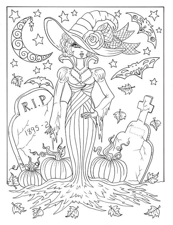 Pages magical witches halloween magic coloring pages digital downloads digi stamp cats and bats