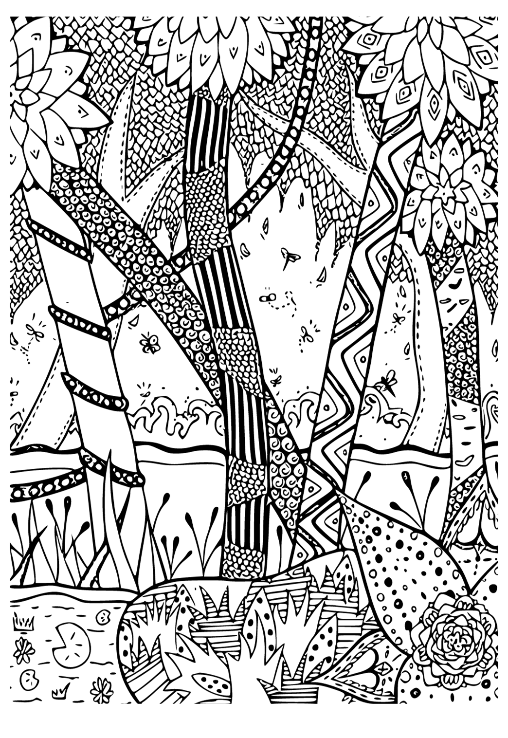 Free printable forest magic coloring page for adults and kids