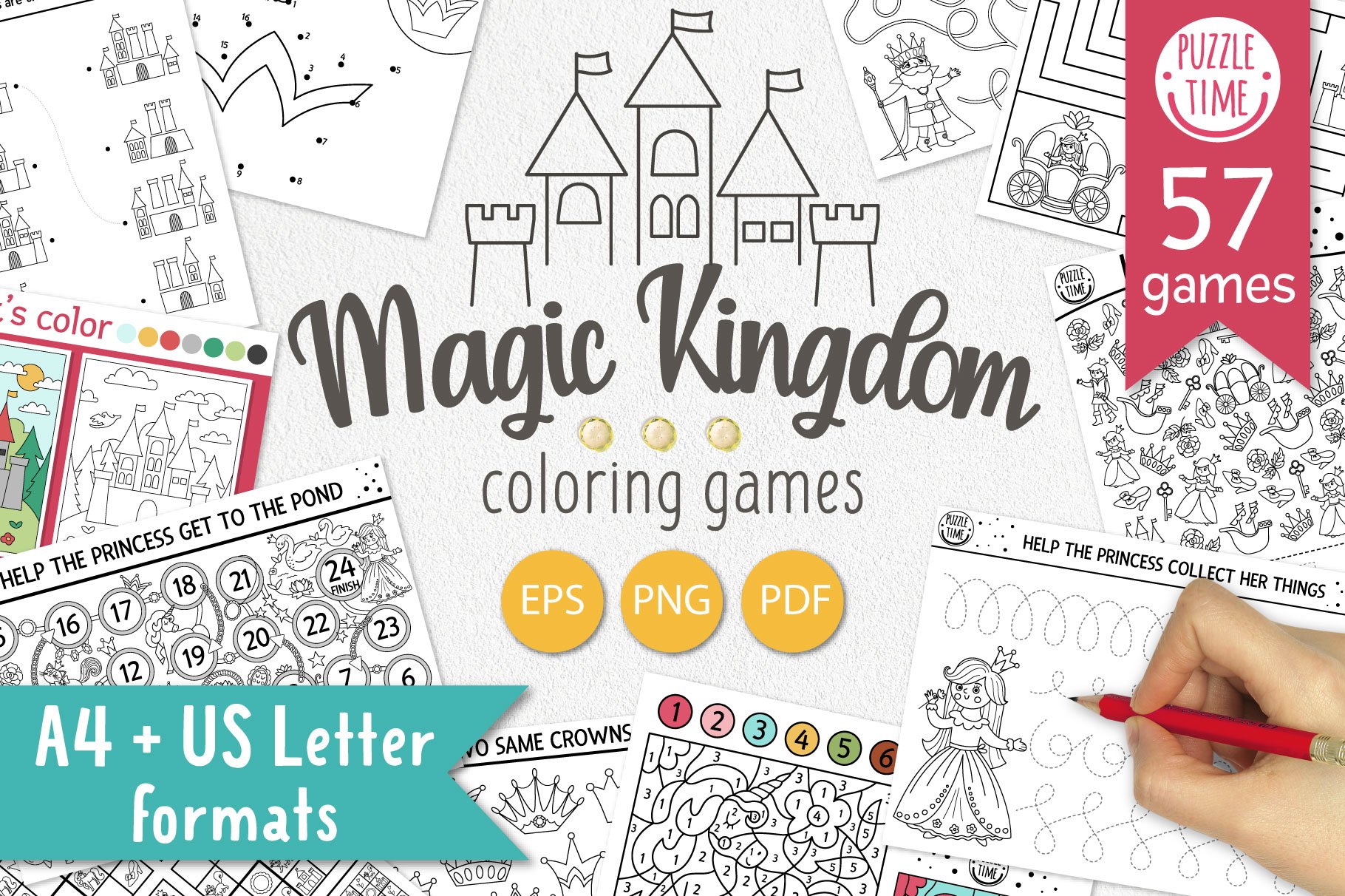 Magic kingdom coloring games education illustrations creative market