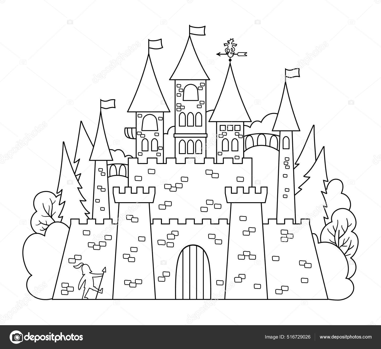 Vector black white castle icon isolated white background magic kingdom stock vector by lexiclaus