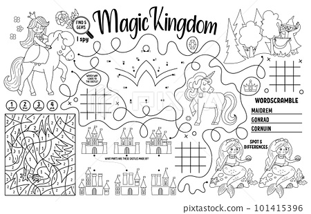 Vector magic kingdom placemat for kids