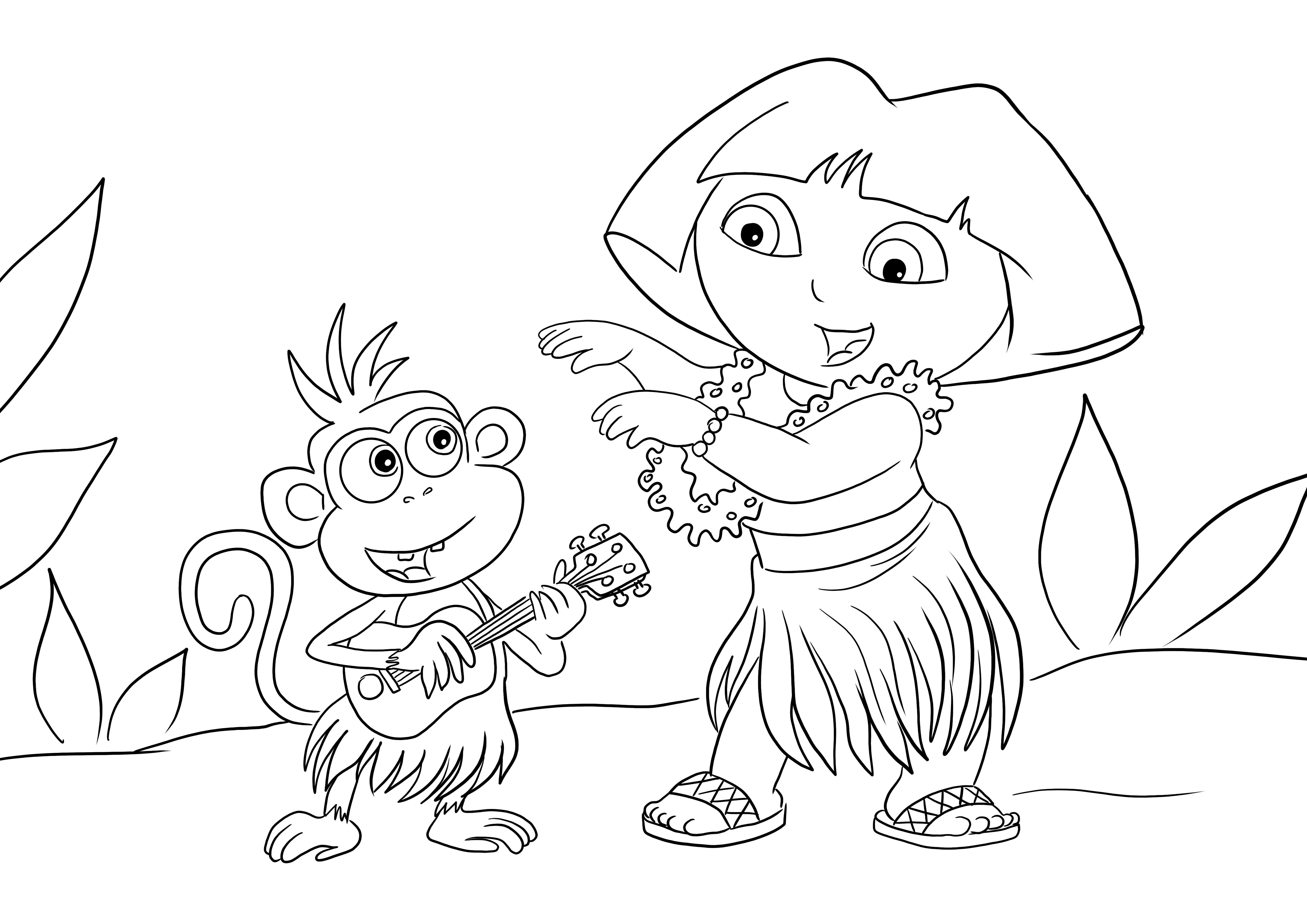 Here is our free printable page of dora and boots singing and dancing to color for