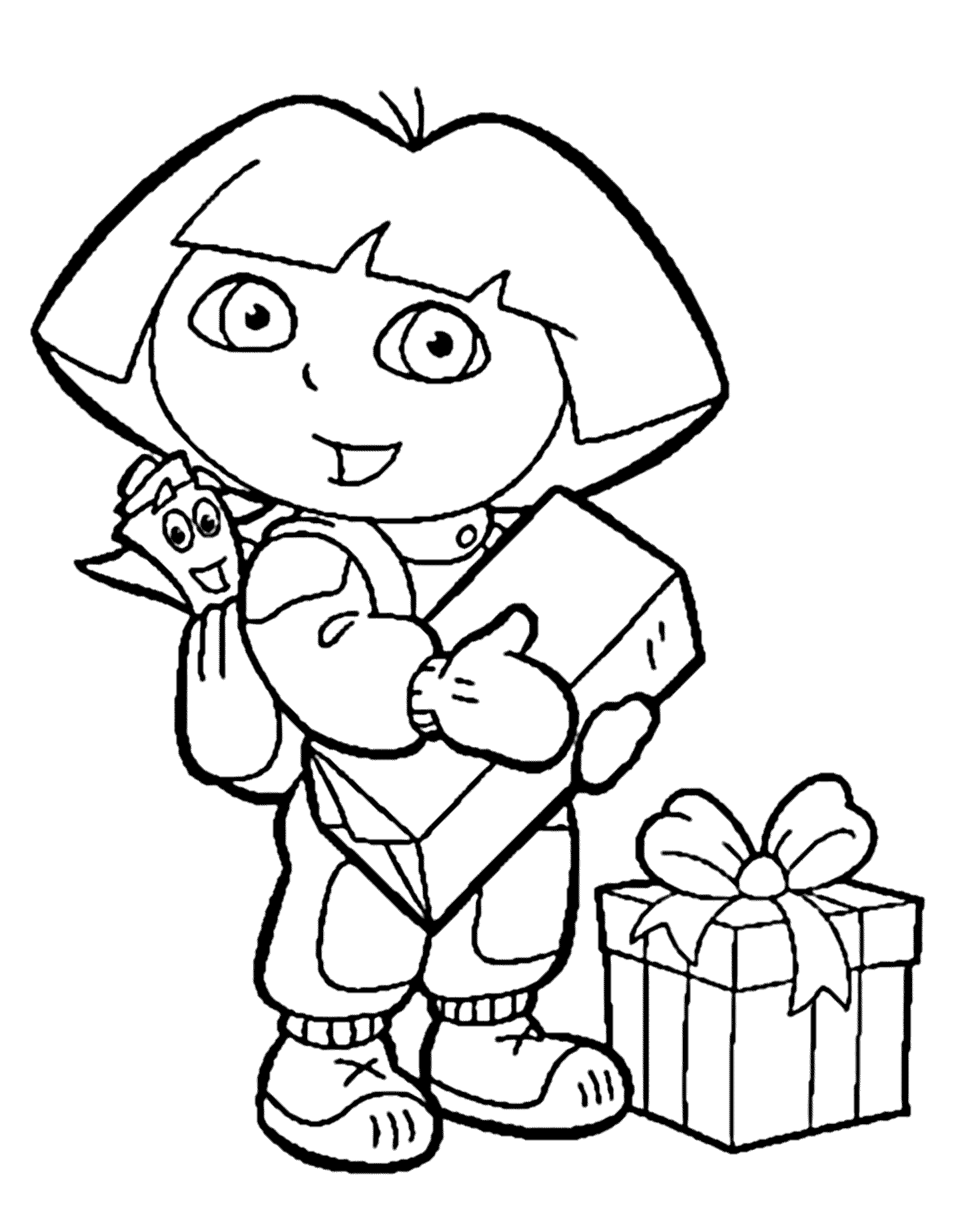 Dora coloring pages with gifts for kids printable free dora coloring cartoon coloring pages coloring pages