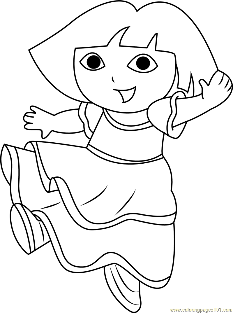 Dora dancing coloring page for kids
