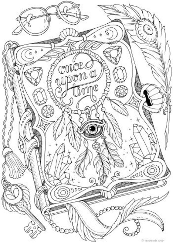 Magic book printable adult coloring page from favoreads coloring book pages for adults and kids coloring sheets colouring designs