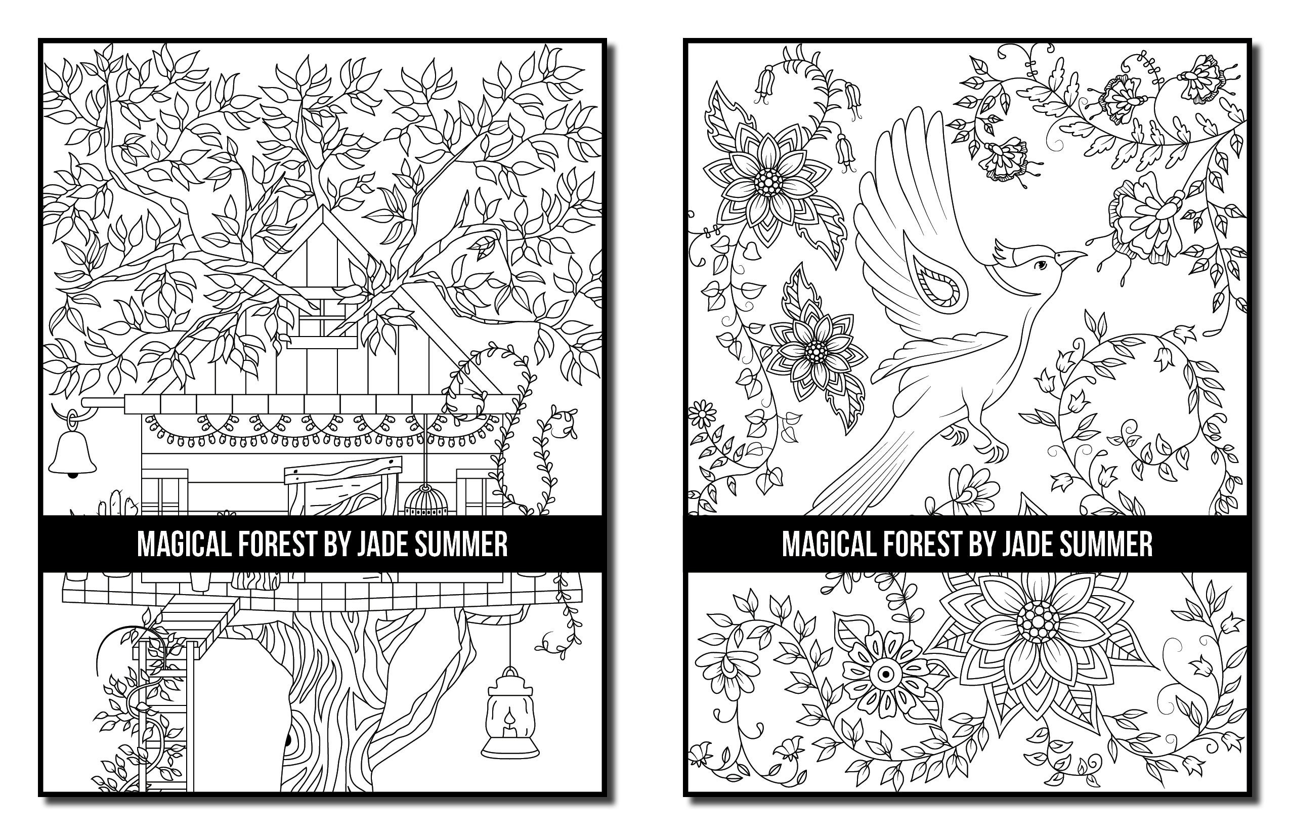 Fantasy coloring pages magical forest adult coloring book by jade summer digital coloring pages printable pdf download instant download