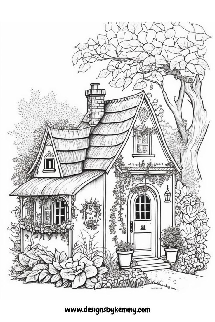Enchanting house coloring page free printable adult coloring pages