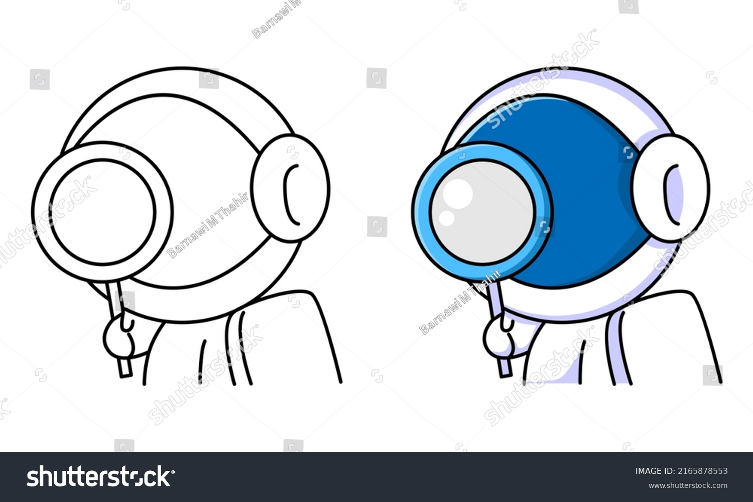 Cute astronaut magnifying glass coloring page stock vector royalty free