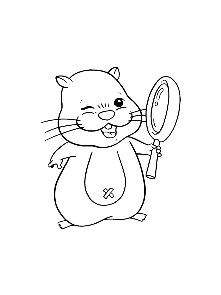 Hamster and a magnifying glass coloring page