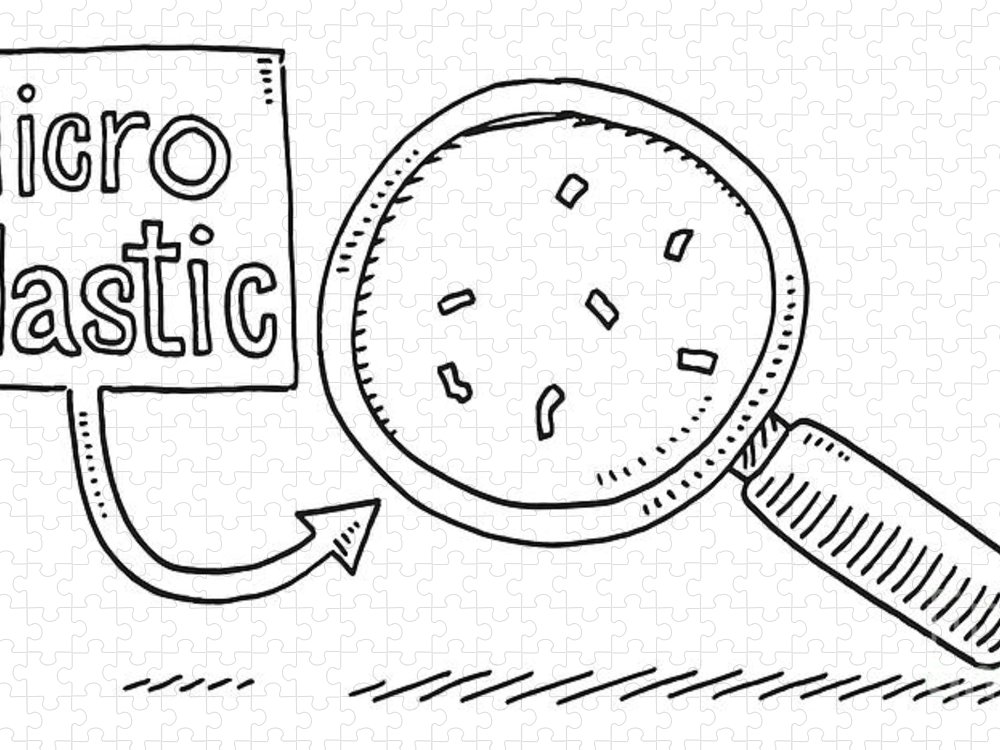 Micro plastic through magnifying glass drawing jigsaw puzzle by frank ramspott
