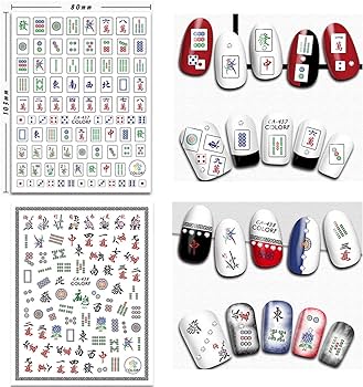 Funny nail art stickers mahjong nail art adhesive sticker chinese mahjong playing cards game nail art design d nail decals decoration for women girls manicure tips luck nail art supplies sheets