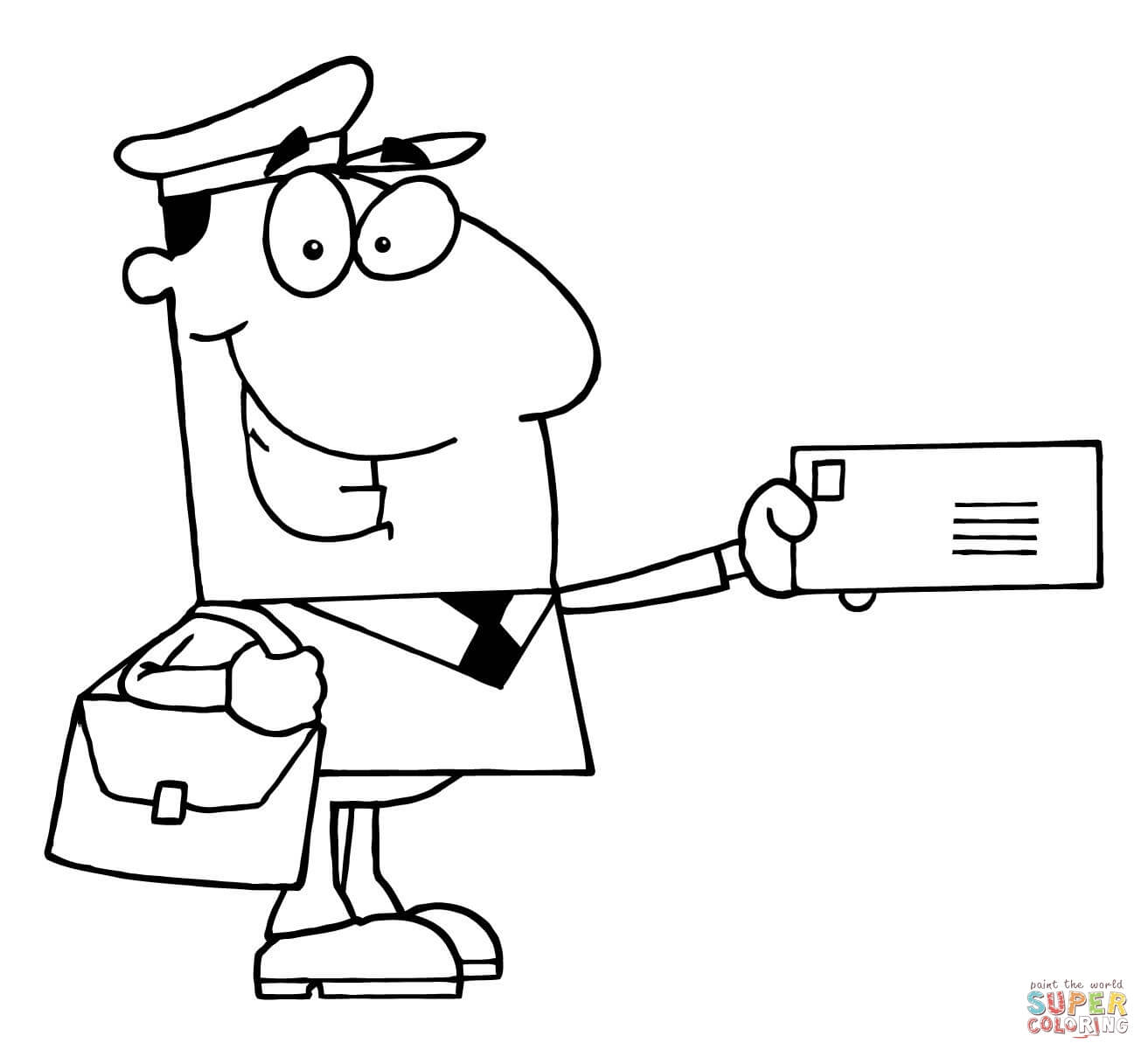 A postal carrier holds a envelope coloring page free printable coloring pages