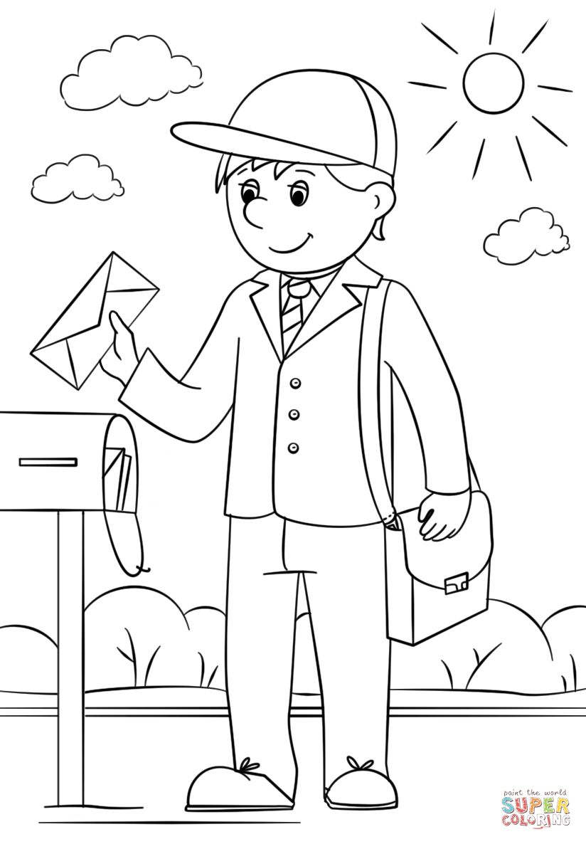 Mail carrier coloring page free printable coloring pages