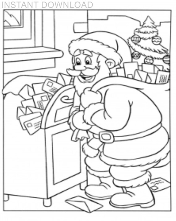 Printable x santa getting his mail coloring pageinstant downloaddigital fileplus bonus instant download